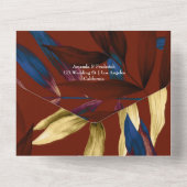 ブルゴーニュ、海軍、金ゴールドトロピカル結婚ズ オールインワン招待状 (裏面)