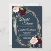 ブルゴーニュ、海軍、金ゴールドブライダルシャワーへの招待 招待状 (正面)