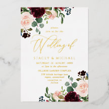 ブルゴーニュ&赤面ウォーターカラーエレガントなウェディング金ゴールド