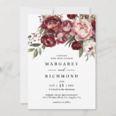 ブルゴーニュ&赤面ウォーターカラー素朴フローラ結婚ズ 招待状 (正面)