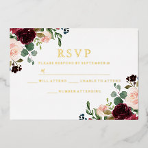 ブルゴーニュ&赤面ウォーター結婚カラー金ゴールドRSVP