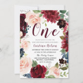 ブルゴーニュ&赤面ガールズまたはボーイズ1st誕生日パーティー 招待状 (正面)