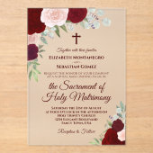 ブルゴーニュ&赤面バラエレガントカソリッ結婚クス アクリル招待状 (正面)