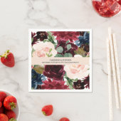 ブルゴーニュ、赤面ピンクとネイビー結婚フローラ スタンダードカクテルナプキン (インサイチュ)