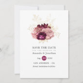 ブルゴーニュ、赤面ピンクと金ゴールドフローラ結婚ズ セーブザデート (正面)