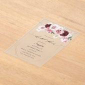 ブルゴーニュ&赤面ピンクフローラエレ6ブライダルシャワー3 アクリル招待状 (レイダウン)