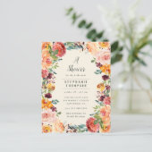 ブルゴーニュ&赤面ピンクフローラフレームブライダルシャワー インビテーションポストカード (スタンド正面)