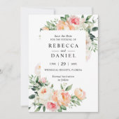 ブルゴーニュ&赤面ピンクフローラ結婚式の日付を保存 招待状 (正面)