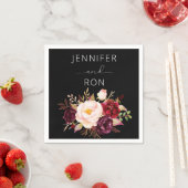 ブルゴーニュ&赤面ピンクフローラ – ブラック スタンダードカクテルナプキン (インサイチュ)