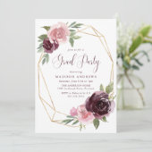 ブルゴーニュ&赤面ピンクフローラ |卒業パーティー 招待状 (スタンド正面)