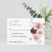 ブルゴーニュ&赤面ピンクフローラEle 6いいえ食事RSVP 2 出欠カード (スタンド正面)