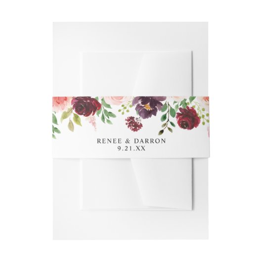 ブルゴーニュ&赤面ピンク赤面4Aフローラ 招待状ベリーバンド (正面例)