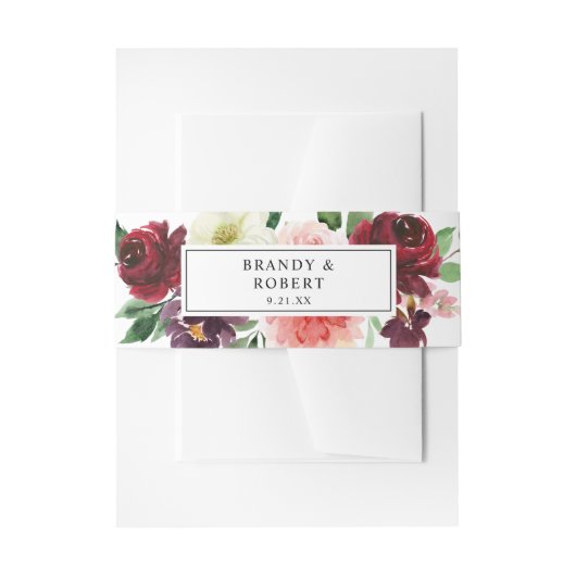 ブルゴーニュ&赤面ピンク4Cフローラ 招待状ベリーバンド (正面例)