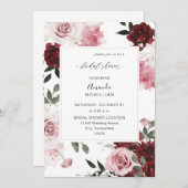 ブルゴーニュ&赤面ピンク6フローラブライダルシャワー 招待状 (正面/裏面)