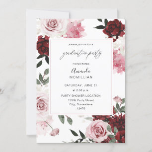 ブルゴーニュ&赤面ピンク6フローラ卒業パーティー 招待状