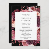 ブルゴーニュ&赤面ピンク8B結婚のセレモニープログラムB 招待状 (正面/裏面)