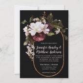 ブルゴーニュ、赤面ピンク、ホワイトフローラブーケ結婚ス 招待状 (正面)