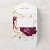 ブルゴーニュ、赤面ピンク&金ゴールド オールインワン招待状 (外側)