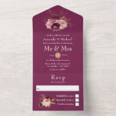 ブルゴーニュ、赤面ピンク&金ゴールド オールインワン招待状 (内側)