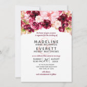 ブルゴーニュ&赤面フローラドロップ結婚式招待状 招待状 (正面)
