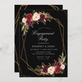 ブルゴーニュ&赤面フローラブラック婚約パーティ 招待状 (正面/裏面)