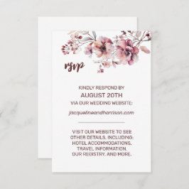 ブルゴーニュ&赤面フローラ水彩オンライ結婚ン 出欠カード