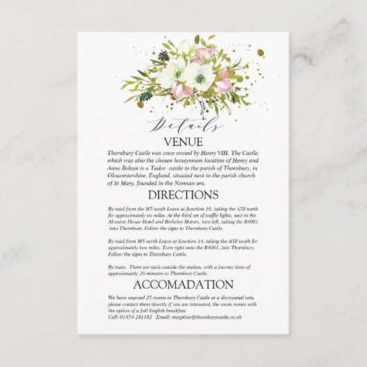 ブルゴーニュ&赤面ブーケ結婚の詳細囲い エンクロージャーカード (正面)