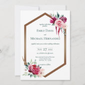 ブルゴーニュ&赤面幾何学的金ゴールドボホ招待状 招待状 (正面)