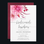 ブルゴーニュ&赤面秋の秋ブリデスメイドランチョン 招待状<br><div class="desc">ブルゴーニュと赤面ピンクの秋の水色フローラブリデスメイドのランチョン招待状と秋のダリアとタイポグラフィを特徴とする手書き葉。</div>