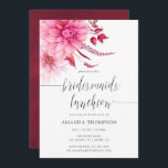 ブルゴーニュ&赤面秋の秋ブリデスメイドランチョン 招待状<br><div class="desc">ブルゴーニュと赤面ピンクの秋の水色フローラブリデスメイドのランチョン招待状と秋のダリアとタイポグラフィを特徴とする手書き葉。</div>