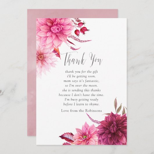 ブルゴーニュ&赤面秋秋ベビーシャワーありがとう サンキューカード (正面/裏面)