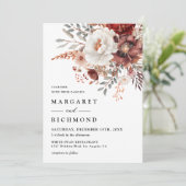 ブルゴーニュ&赤面素朴ウォーターカラーフローラ結婚ズ 招待状 (スタンド正面)