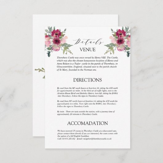 ブルゴーニュ&赤面結婚ブーケ詳細 エンクロージャーカード (正面/裏面)