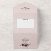 ブルゴーニュ、赤面&ネイビーフローラワインテイスティング結婚ズ オールインワン招待状 (外側)