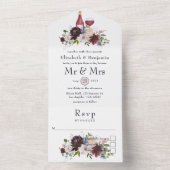 ブルゴーニュ、赤面&ネイビーフローラワインテイスティング結婚ズ オールインワン招待状 (内側)