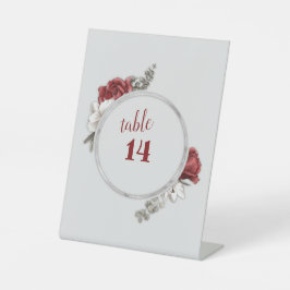 ブルゴーニュ、赤面、ホワイトローズ結婚のテーブル番号 台座サイン