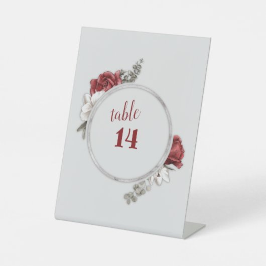 ブルゴーニュ、赤面、ホワイトローズ結婚のテーブル番号 台座サイン (正面)