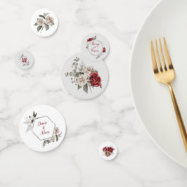 ブルゴーニュ、赤面、ホワイト結婚・ローズのテーブル コンフェッティ