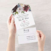 ブルゴーニュ、赤面、海軍のフローラ オールインワン招待状 (貼ってはがせる)