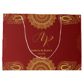 ブルゴーニュ&金ゴールドとマンダラデザインインディアン結婚ズ ラージペーパーバッグ (裏面)