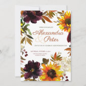 ブルゴーニュ&金ゴールドひまわり結婚式招待状 招待状 (正面)