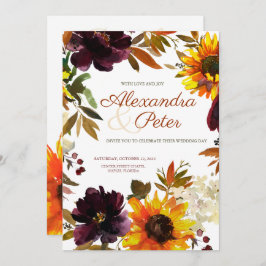 ブルゴーニュ&金ゴールドひまわり結婚式招待状 招待状