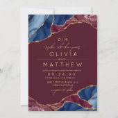 ブルゴーニュ&金ゴールドアガ結婚トの写真招待状 招待状 (正面)