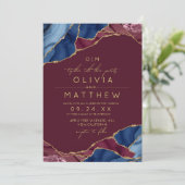 ブルゴーニュ&金ゴールドアガ結婚トの写真招待状 招待状 (スタンド正面)