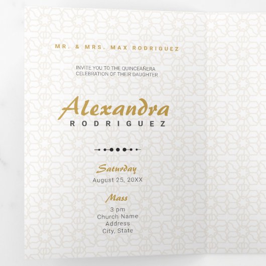 ブルゴーニュ&金ゴールドアラビアンキンセニェラ写真 三つ折り招待状 (内部最初)