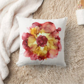 ブルゴーニュ&金ゴールドカメリアハンド色彩の鮮やかフローラ枕 クッション (ブランケット)