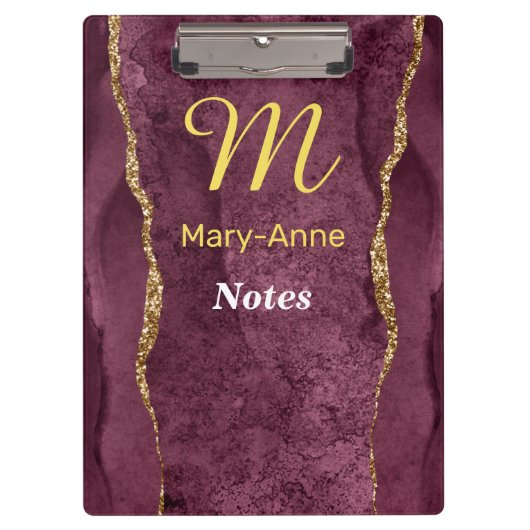 ブルゴーニュ&金ゴールドグリッターアゲート クリップボード (正面)