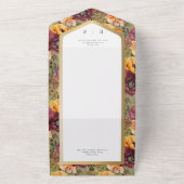 ブルゴーニュ&金ゴールドジュエルフローラグリーンQRコード オールインワン招待状 (外側)