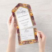 ブルゴーニュ&金ゴールドジュエルフローラ金ゴールドフレームNo Dinner オールインワン招待状 (貼ってはがせる)