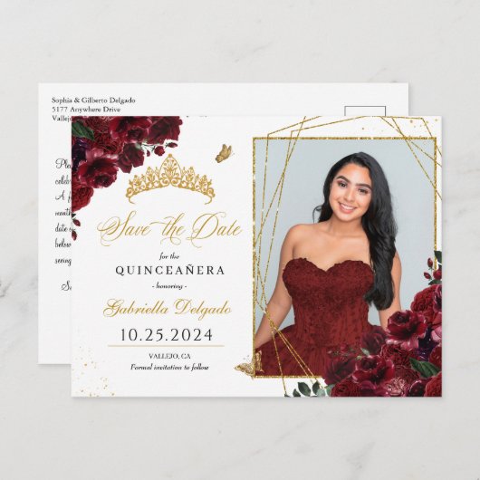 ブルゴーニュ&金ゴールドティアラキンセアニラ写真はがき ポストカード (正面/裏面)